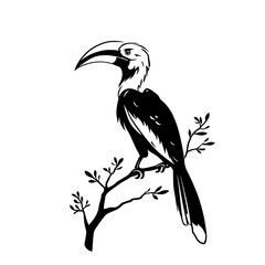 Obraz premium Hornbill. Hornbill simple black and white line art vector logo