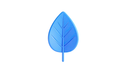 A 3D rendered, single cyan leaf on a black background, detailed veins visible