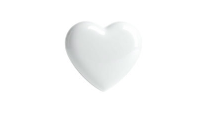 A glossy, white heart floats against a stark black background, casting subtle shadows