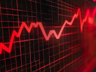 Red line graph on a digital screen showing a downward financial trend or stock market crash.
