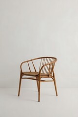 Elegant Wooden Chair with Rattan Back on White Backdrop A Stylish Interior Design Element