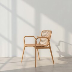 Minimalist Wooden Chair on White Sunlight & Shadow Accents for Modern Interior Design, Home Decor Inspiration