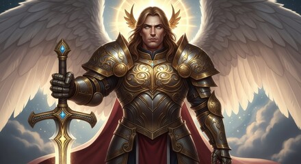 Winged Warrior of Light: A Majestic Angelic Figure in Golden Armor