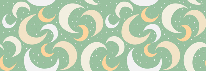 Seamless Crescent Moon Pattern on Pastel Green Background