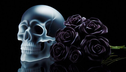  Glassmorphism Skull Black Roses
