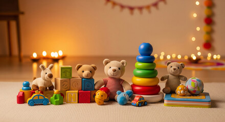 Obraz premium Children's toys and soft lighting for Diwali setup