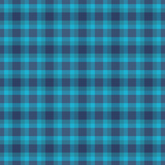Simplicity vector plaid textile, celtic check background tartan. Stitch texture seamless pattern fabric in cyan and blue colors.