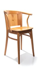 Light-colored wooden armchair with curved arms and a simple design, isolated on white