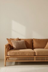 Earth-Toned Comfort Vertical Bamboo Sofa with Plush Pillows for a Cozy Living Space