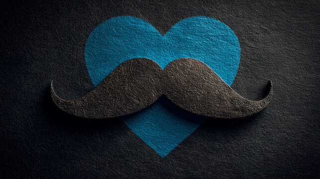 Moustache on blue heart symbolizing moustache month celebration  