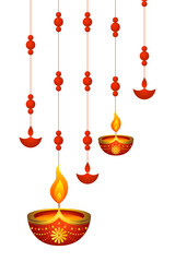 Vector illustration of beautiful diya hangings on transparent background
