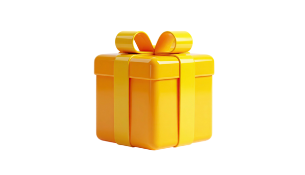 Rendered 3D golden gift box with a bow, isolated on a black background