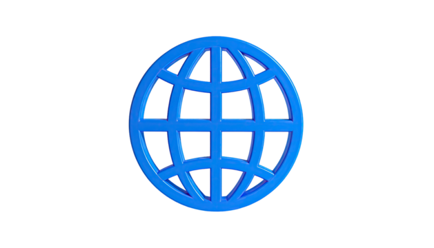A vibrant blue, three-dimensional globe graphic, centered against a stark black backdrop