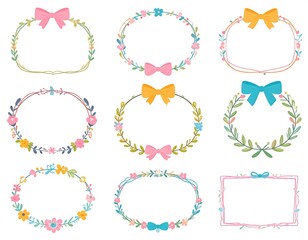 Nine oval and one rectangular floral frames with bows