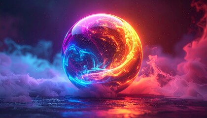 Glowing orb on a misty platform