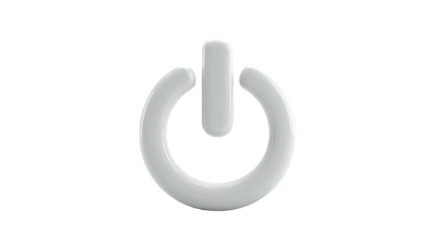 Glossy, white, power icon, composed of a circle and vertical line, isolated on black - Powered by Adobe