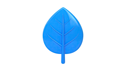 A glossy, sky blue leaf with central veins, isolated against a black background