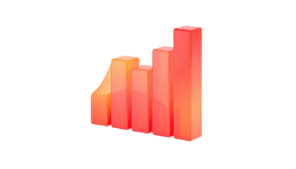 Graphic of rising bar chart with a gradient glow, isolated on black