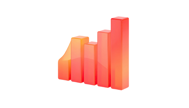 Graphic of rising bar chart with a gradient glow, isolated on black