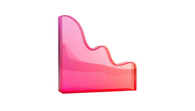Glossy, layered, abstract shape, gradient pink and red on a black background
