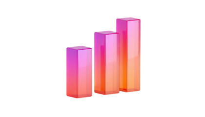 Three vibrant, gradient-colored bar graphs rise against a solid black background