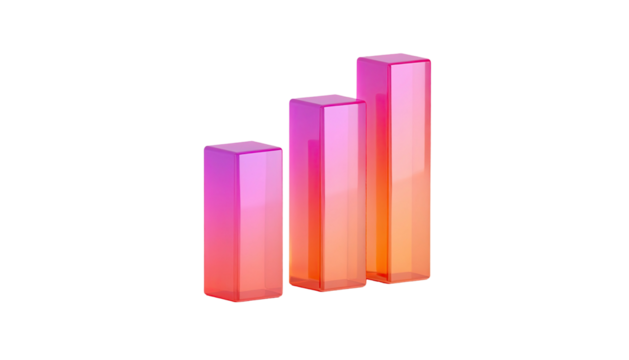 Three vibrant, gradient-colored bar graphs rise against a solid black background - Powered by Adobe