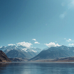 mountain lake and blue sky