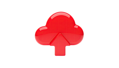 Red 3D cloud icon with an arrow pointing upward, set against black