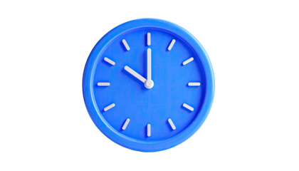 A stylized blue clock face with white hands, indicating ten o'clock on a black background