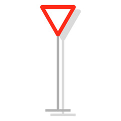 Give way traffic sign. Yield priority Vector symbol. Red triangle warning. Road intersection plate.