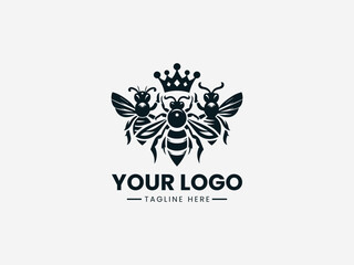 Royal queen bee and king hornet wasp vector logo with crown elements for competitive business branding