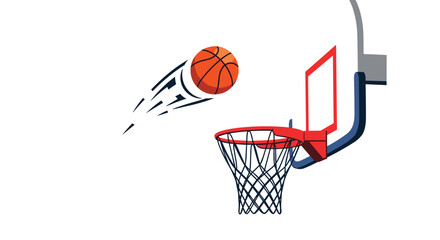 A basketball is soaring through the air towards a hoop to score a point.