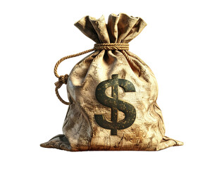 Aged burlap sack with dollar sign