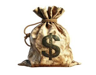 Aged burlap sack with dollar sign