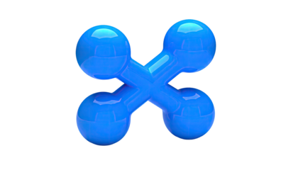 Shiny, glossy blue abstract shape resembling a cross, against a black background