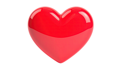 A glossy, 3D rendered, red heart against a stark black background