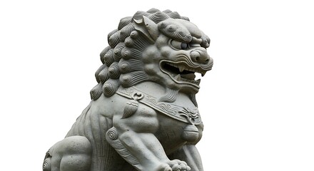 Obraz premium Stone lion statue isolated on white background symbol of protection