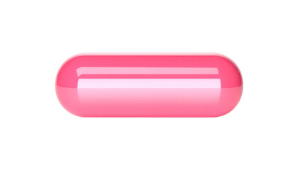 A single pink capsule, glossy and smooth, isolated on a stark black background