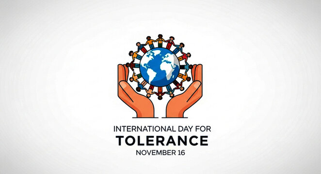 International Day for Tolerance: Globe Surrounded by Diverse People Holding Hands - Powered by Adobe
