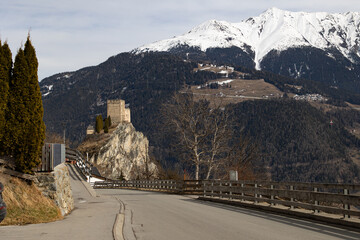 Medieval Fortress Ehrenberg on Rocky Peak in Austrian Alps