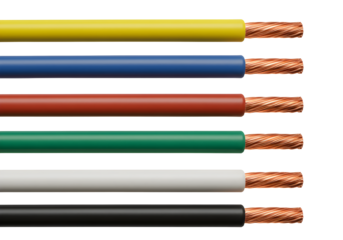 Electrical wiring colors show safety standards for circuit identification in residential and commercial electrical projects with copper conductors exposed
