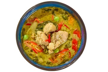Authentic Thai Green Curry with Chicken (Gaeng Keow Wan Gai) Isolated on White