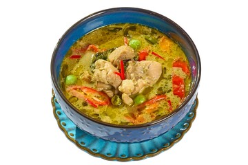 Authentic Thai Green Curry with Chicken (Gaeng Keow Wan Gai) Isolated on White