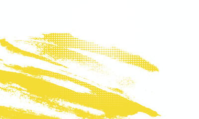 Abstract yellow brush strokes blended with halftone dot patterns on a clean white background. The modern texture creates a dynamic, artistic composition.