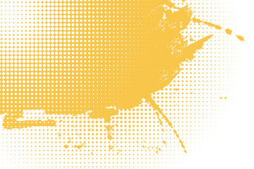 Abstract yellow brush strokes blended with halftone dot patterns on a clean white background. The modern texture creates a dynamic, artistic composition.