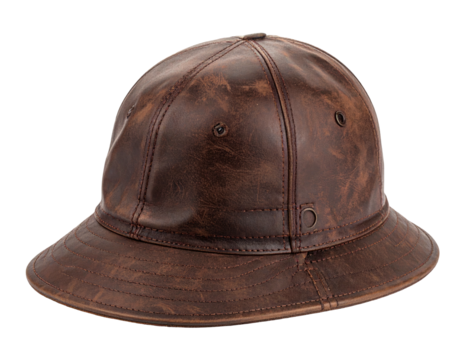 Brown leather-like baseball cap with a wide brim