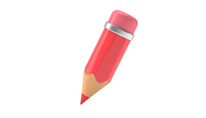 A 3D rendered cartoon pencil in vibrant pink, set against a black background