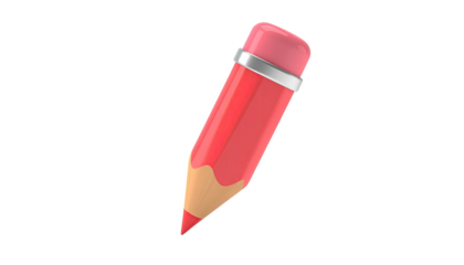 A 3D rendered cartoon pencil in vibrant pink, set against a black background