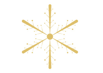 Decorative gold snowflake icon with thick, rounded arms and dotted inner branches. A modern, luxury element for winter, Christmas, and elegant holiday themes