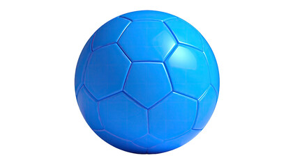 A vibrant blue sphere, with hexagonal and pentagonal panels, on a black background